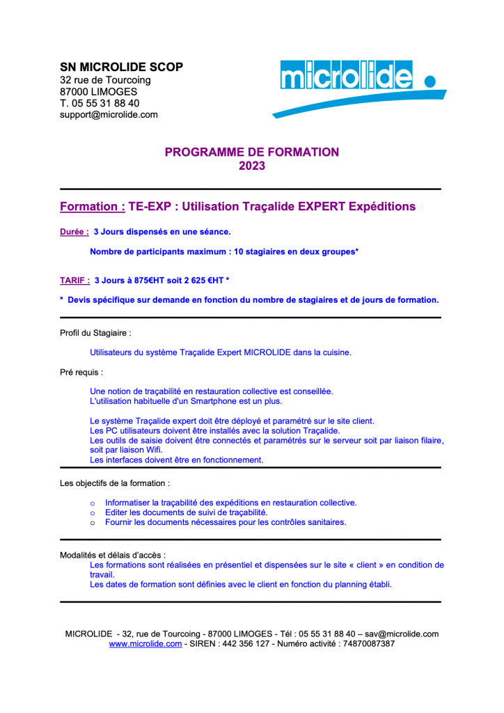 Prévisualisation du programme de formation d'utilisation Traçalide Expert Expéditions