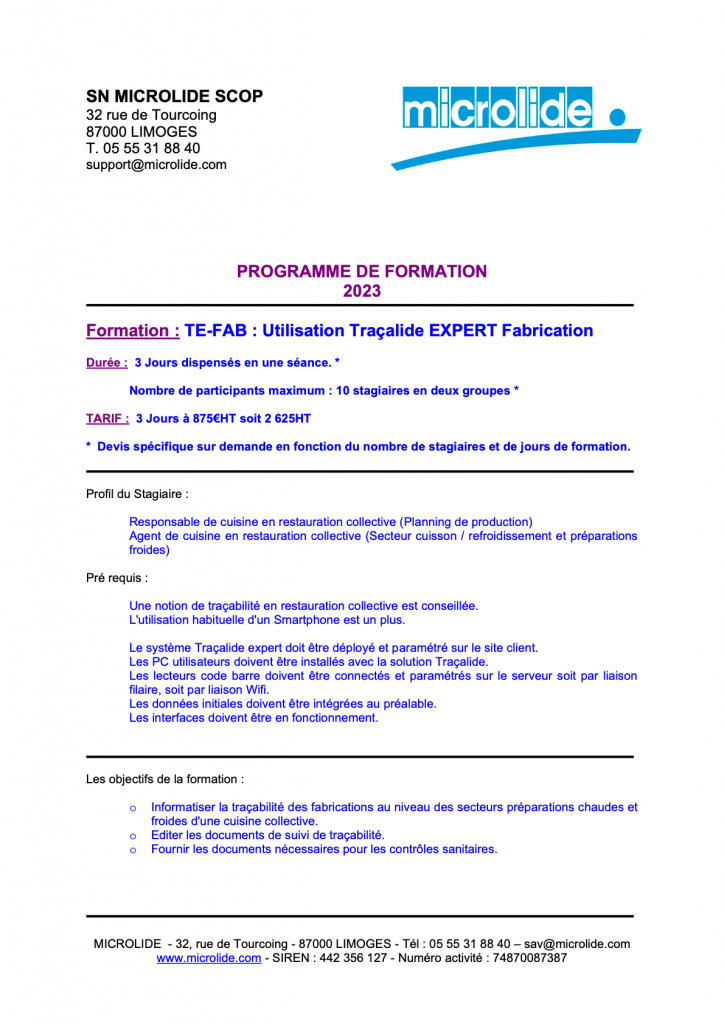 Prévisualisation du programme de formation d'utilisation Traçalide Expert Fabrication
