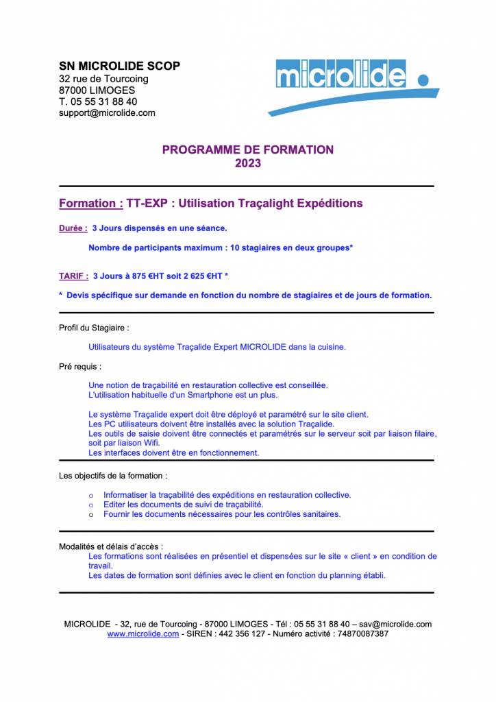 Prévisualisation du programme de formation - utilisation Traçalight Expéditions