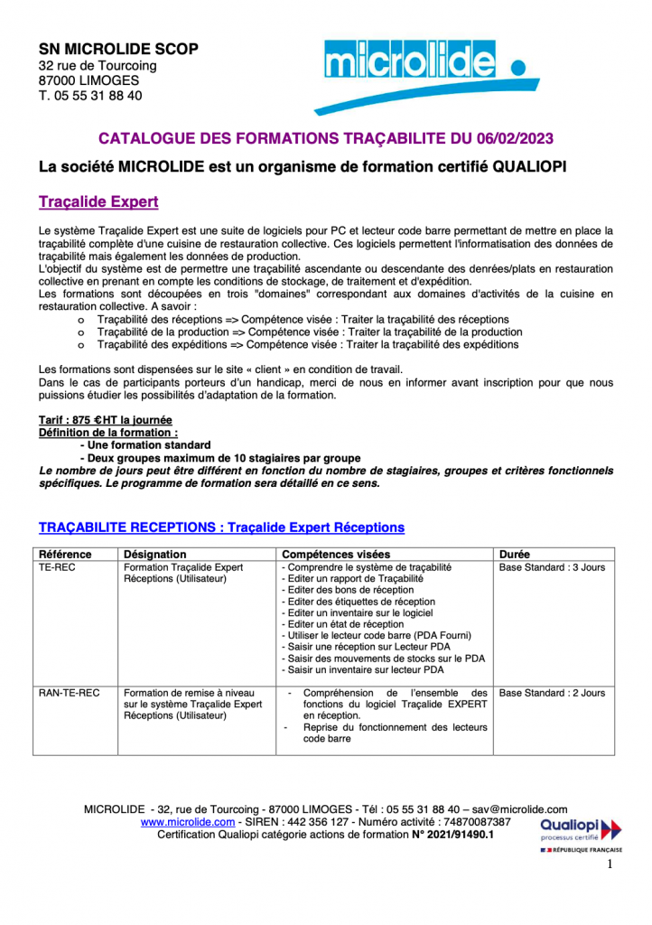 Prévisualisation du catalogue des formations traçabilités 2023