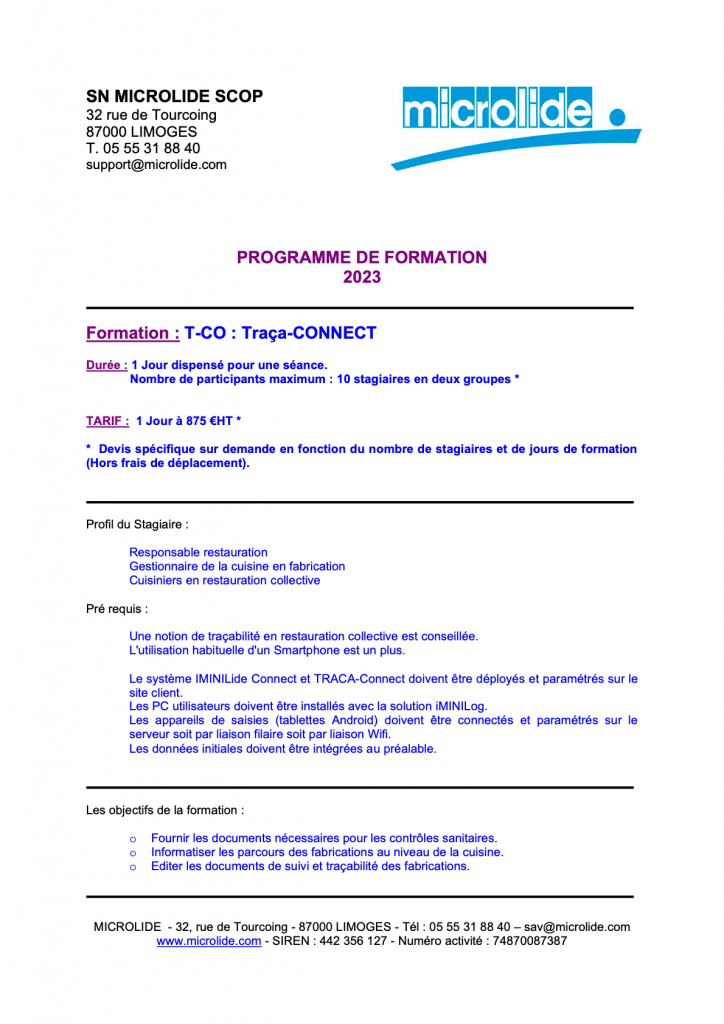Prévisualisation du programme de formation - Traça-CONNECT